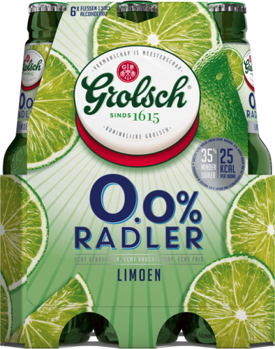 Grolsch 0.0% Radler Limoen set van 6 flesjes a 0,33 liter  Grolsch 0.0% Radler Limoen set van 6 flesjes a 0,33 liter